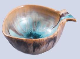 Jelzett iparművész halformájú mázas kerámia kínáló, 16x13 cm