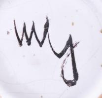 Jelzett iparművész halformájú mázas kerámia kínáló, 16x13 cm