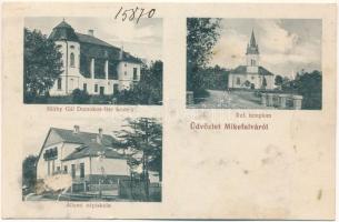 Mikefalva, Mica; Hiliby Gál Domokos féle kastély, népiskola, református templom, kiadja Lang Henrik / castle, school, church (felületi sérülés / surface damage)