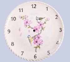 Madármintás festett kerámia óratest, d: 24 cm