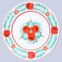 Hollóházi népi mintás dísztál, jelzett, d: 24 cm