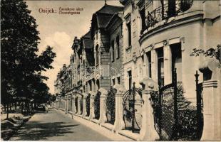 1916 Eszék, Essegg, Osijek; Cavrakova ulica / Chavrakgasse / street view, villa (EK)