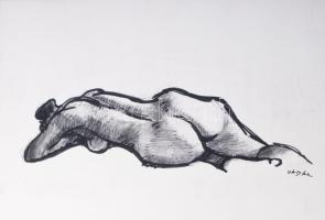 Kádár György (1912-2002): 9 női akt rajz. Tus, papír. Mindegyik jelzett. 23×16 és 50x36 cm körüli méretekben.