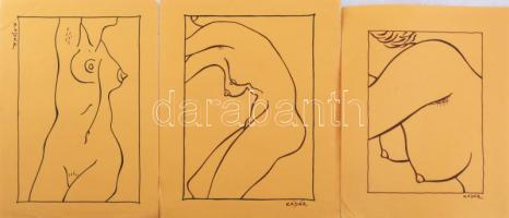 Kádár György (1912-2002): 9 női akt rajz. Tus, papír. Mindegyik jelzett. 23×16 és 50x36 cm körüli mé...