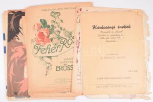 Vegyes kotta tétel: Ezüsttükrös kávéházba..., Karácsonyi énekek, Juj az a macaroni..., stb., megviselt állapotban