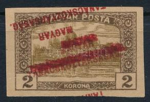 1919 Magyar Tanácsköztársaság 2K vágott próbanyomat, fordított többszörös felülnyomással