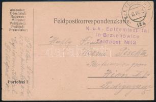 1915 Tábori posta levelezőlap "K.u.k. Epidemiespital in Brzuchowice" + "FP 12a"