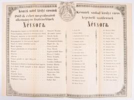 1867 Késmárk szabad királyi városának 1867-ik évben megválasztott alkotmányos tisztviselőinek névsora