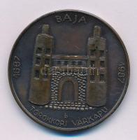 Bartos Endre (1930-2006) 1987. "Baja - Törökkori várkapu 1687 - 1987" kétoldalas bronz emlékérem (42,5mm) T:AU patina