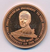 Bozó Gyula (1913-2004) 1989. "George Bush látogatása Magyarországon" kétoldalas bronz emlékérem (42,5mm) T:PP ujjlenyomat