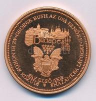 Bozó Gyula (1913-2004) 1989. "George Bush látogatása Magyarországon" kétoldalas bronz emlé...