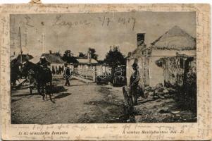 1917 Mezőlaborc, Medzilaborce; Az oroszdúlta Zemplén. A vámház Mezőlaborczon 1914-15. Danielisz Lajos kiadása / WWI K.u.K. military, damaged customs office after the Russians' destruction (EB)