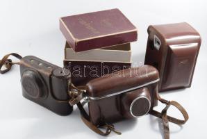 3 darab fényképezőgép tok, egyik díszdobozával.