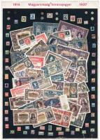 1927. "Magyarország koronajegyei [Magyarország nehéz idejéből 1914 - 1927]" drágulási táblázat 57 termék szolgáltatás áraiból, nyomta Ifj. Kellner Ernő. Erősen körbevágva, szakadással, lyukasztással