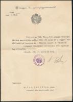 1940 Bp., Radocsay László (1878-1968) jogász, politikus, főispán, igazságügy-miniszter (1939-1944) autográf aláírása Zsentkó Gyula budapesti kir. törvényszéki bíró részére szóló fizetési besoroláson