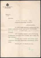 1941 Bp., Varga József (1891-1956) Corvin-koszorús és kétszeres Kossuth-díjas vegyészmérnök, gazdaságpolitikus, egyetemi tanár, az MTA tagja, iparügyi miniszter, illetve kereskedelem- és közlekedésügyi miniszter (1939-1943) autográf aláírása kinevezésen