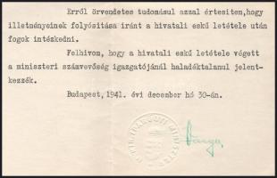 1941 Bp., Varga József (1891-1956) Corvin-koszorús és kétszeres Kossuth-díjas vegyészmérnök, gazdasá...