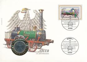 NSZK 1985D 1M "Adler" bélyeges borítékban első napi bélyegzős bélyeggel T:AU FRG 1985D 1 Mark "Adler" in coin letter with first day of issue stamp C:AU