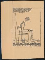 Kozma Lajos (1884-1948): Ex libris Kozma Ilona 1909. Klisé, papír, jelzett a klisén, 6,5×5 cm Lap tetején beszakadás