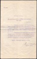 1915 Szatmárnémeti (Satu Mare), Boromisza Tibor (1840-1928) szatmári püspök autográf aláírásával ellátott, gépelt köszönő levele Mészáros Ödön tanár részére kántori teendők ellátásáért: ,,Példás buzgósággal végzett ezen nemes munkájáért, amellyel a háboru által okozott mostoha viszonyok enyhitésében hazafias érzéssel működött közre, Tekintetes Uraságodnak főpásztori köszönetemet és elismerésemet nyilvánitom."
