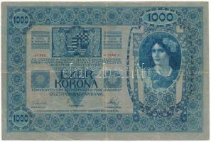 Ausztria 1919. (1902) 1000K, vízszintes "DEUTSCHÖSTERREICH" felülbélyegzéssel, "1242 01369" T:F Austria 1919. (1902) 1000 Kronen, with horizontal "DEUTSCHÖSTERREICH" overprint, "1242 01369" C:F Krause P#58