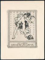 Tordai Schilling Oszkár (1880-?): Ex libris dr. Herczeg Irma. Erotikus Rézkarc, papír, jelzett a dúcon 9x6,5 cm