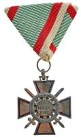1942. "Tűzkereszt II. fokozata" bronzozott hadifém kitüntetés mellszalaggal T:VF oxidáció Hungary 1942. "Fire Cross, 2nd Class" bronze plated war metal decoration with ribbon C:VF corrosion NMK 447.