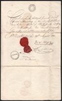 1845 német nyelvű levél, 50kr szignettával, töredezett viaszpecséttel