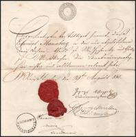 1845 német nyelvű levél, 50kr szignettával, töredezett viaszpecséttel