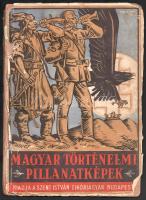 1936 Magyar Történelmi Pillanatképek, címlapon Gönczi-Gebhardt Tibor (1902-1994) grafikája, hiányos (81db) beragasztott gyűjtőképpel, kiadja: Szent István Cikóriagyár, sérült