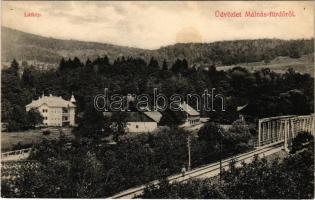 Málnásfürdő, Malnas-Bai; látkép, vasúti híd. Gere István kiadása / general view, railway bridge (lyukak / pinholes)