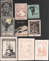 ca 1930 9 db art deco magyar ex libris, különböző alkotók és technikák, ritka darabok