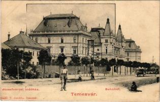 1902 Temesvár, Timisoara; Józsefvárosi indóház, vasútállomás. J. Raschka kiadása / Bahnhof / railway station (r)