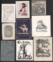 ca 1930 9 db art deco magyar ex libris, különböző alkotók és technikák, ritka darabok