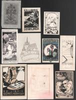 ca 1930 9 db art deco magyar ex libris, különböző alkotók és technikák, ritka darabok
