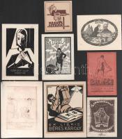 ca 1930 8 db art deco magyar ex libris, különböző alkotók és technikák, ritka darabok
