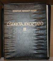 1988. MNB csekktájékoztató 5 kötetben a világ minden csekkjének képeivel és ismérveivel, országonként rendezve + egy kötet az ismert hamisítványokról