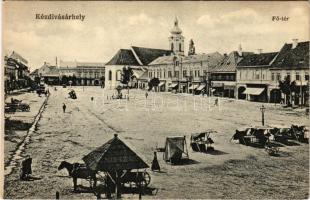 Kézdivásárhely, Targu Secuiesc; Fő tér, piac, Boldizsár Imre, Alberti Albert üzlete. Turóczi István kiadása / main square, market, shops (EK)