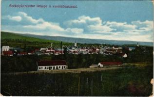 1917 Székelykeresztúr, Kristur, Cristuru Secuiesc; látkép a vasútállomással. Ifj. Szemerjay Károly kiadása / general view with the railway station (EK)