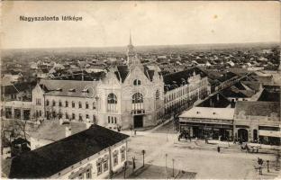 1916 Nagyszalonta, Salonta; Városháza, Schwimmer, Róth Mór, Salamon Ármin üzlete. Döme Károly kiadása / town hall, shops (EK)