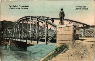 1907 Orsova, Cserna híd / Cserna-Brücke / Cerna bridge + "ORSOVA - BUDAPEST 179. SZ. C" vasúti mozgóposta bélyegző (EK)