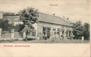 Albertirsa Piac tér Popper Andor porcelánüzletével és az Első Albertirsai Temetkezési Vállalat irodájával