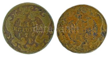 Csehország / Történelmi tartomány 1761P 1kr Cu "Mária Terézia" Prága + 1762P 1kr Cu "Mária Terézia" Prága T:F Bohemia 1761P 1 Kreuzer Cu "Maria Theresa" + 1762P 1 Kreuzer Cu "Maria Theresa" Prague C:F Krause KM#1993