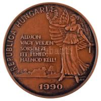 Bajnok Béla (1937-2020) / Szabó Géza (1939-) 1990. "Magyar Köztársaság kikiáltása emlékére 1989. október 23. / Republica Hungariae" kétoldalas bronz emlékérem (42,5mm) T:AU patina
