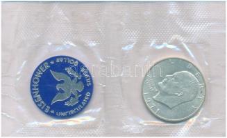 Amerikai Egyesült Államok 1971S 1$ Ag "Eisenhower", verdei zsetonnal T:UNC USA 1971S 1 Dollar Ag "Eisenhower" with mint token C:UNC Krause KM#203a