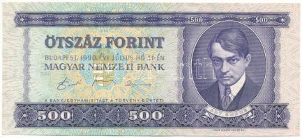 1990. 500Ft "E 097 046652" nyomdai festékfoltokkal T:F szép papír Adamo F43