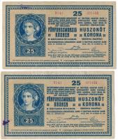 1918. 25K "3141" 3mm, hullámos hátlappal (2x) egyugrásos sorszámkövetők T:VF tintafolt, nagyobb szamárfül Adamo K22/3