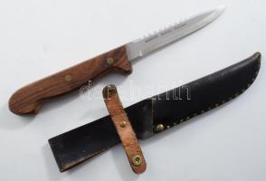 Sandvik Sweden fanyelű acél kés, tokjában, jelzett, h: 26 cm