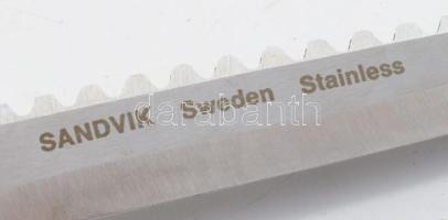 Sandvik Sweden fanyelű acél kés, tokjában, jelzett, h: 26 cm