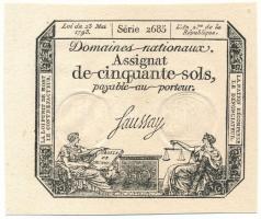 Franciaország 1793. 50s "Assignata" vízjellel és szárazpecséttel T:AU France 1793. 50 Sols "Assignat" with watermark and embossed stamp C:AU Krause P#A70
